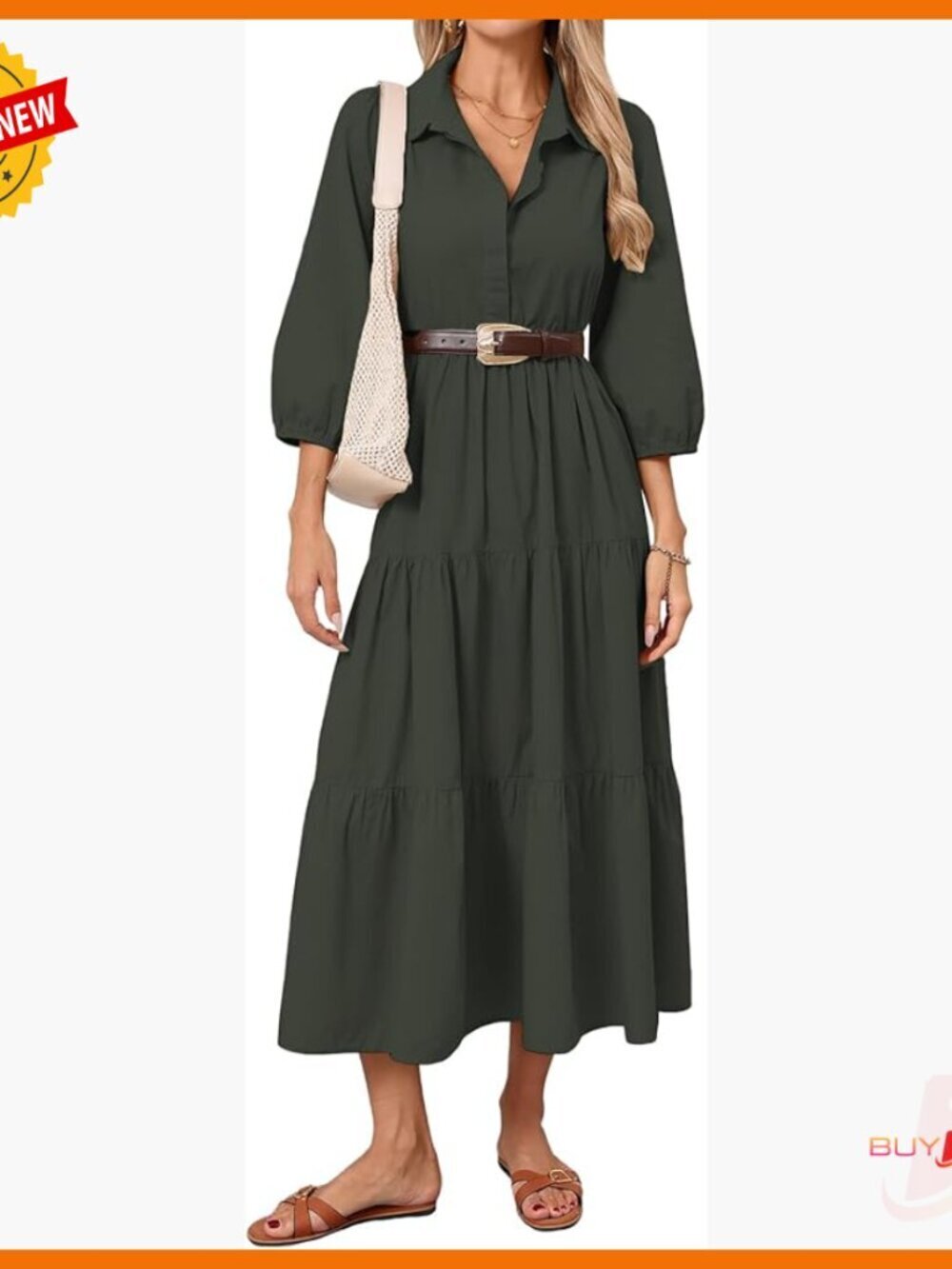 Long Sleeve Button Down Maxi Dress with Pockets Tiered Flowy Casual